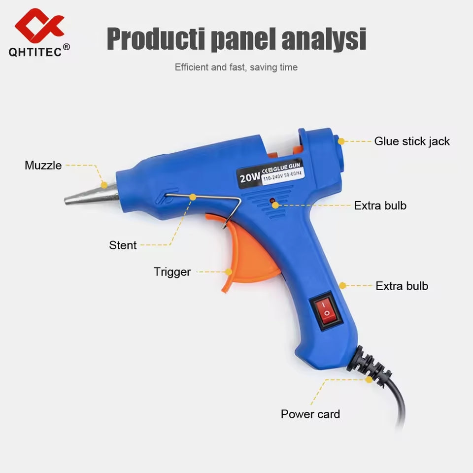 JCD 20W Hot Melt Glue Gun DIY Mini Household Industrial Guns Heat Temperature Electric Repair Tool with 20Pcs 7mm Glue Sticks